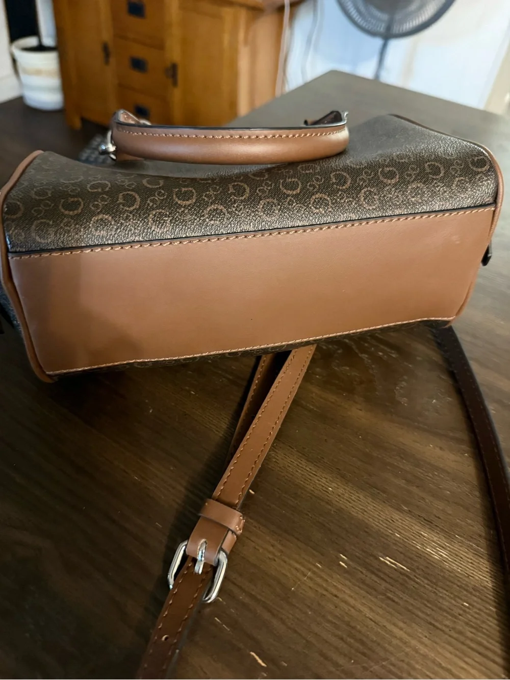 GUESS Marx Monogram Crossbody Satchel Bag – Brown/Tan (SV764608)
